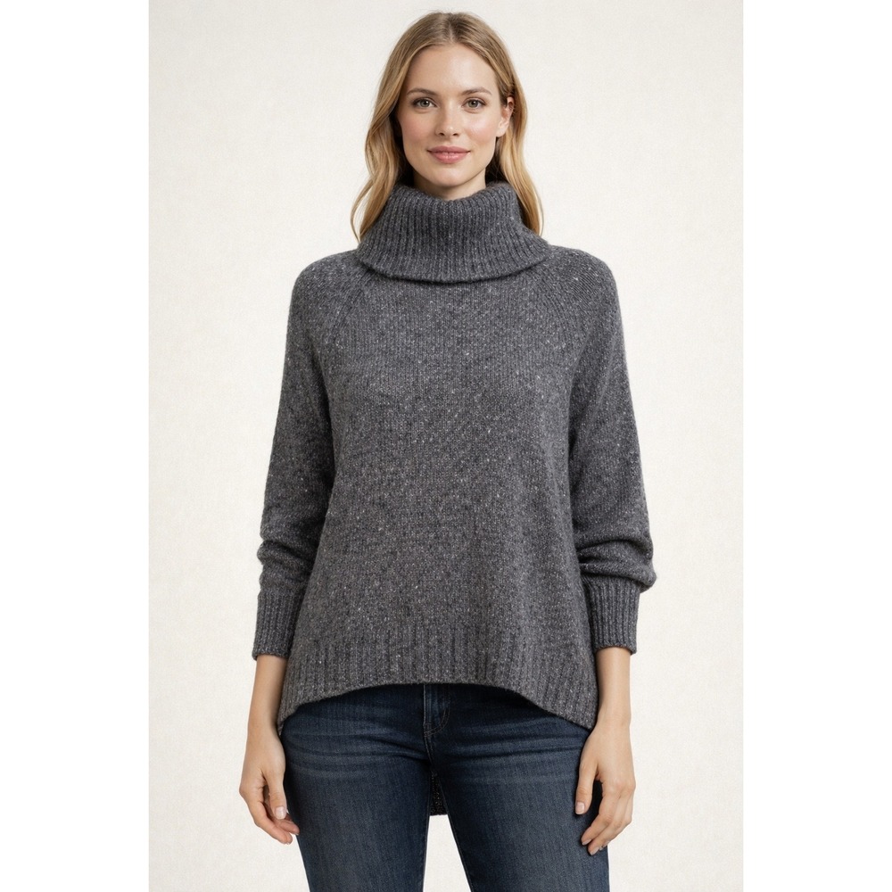 Theory‎ Wool Cashmere Blend Turtleneck Sweater Poncho Gray Short Sleeve Women S